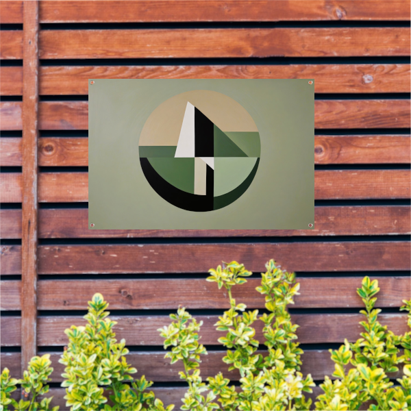 Abstracte Geometrie in Groen en Beige Tinten tuinposter