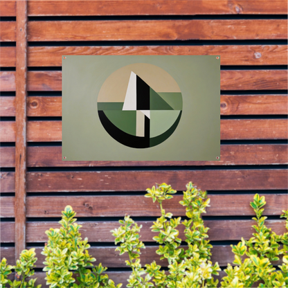 Abstracte Geometrie in Groen en Beige Tinten tuinposter
