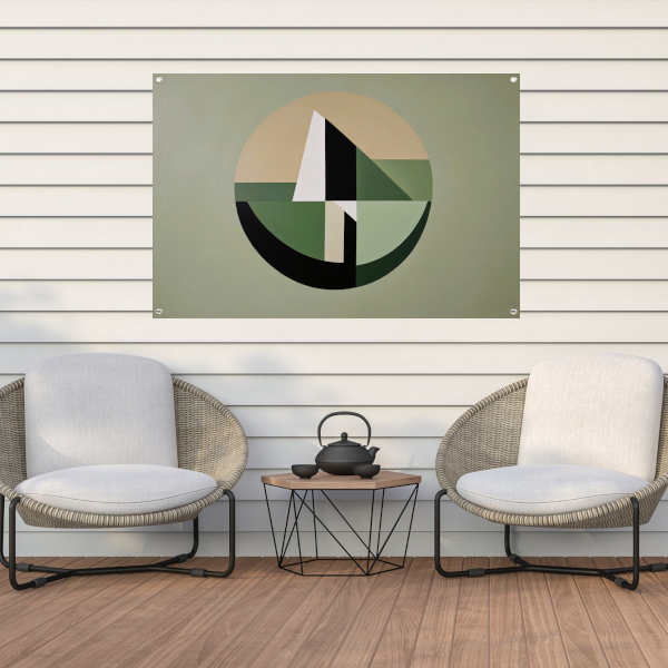 Abstracte Geometrie in Groen en Beige Tinten tuinposter