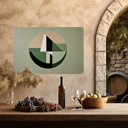Abstracte Geometrie in Groen en Beige Tinten tuinposter
