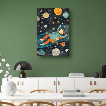 Dromend Jongetje in een Kleurrijk Heelal acrylglas