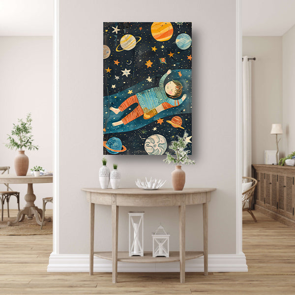 Dromend Jongetje in een Kleurrijk Heelal acrylglas
