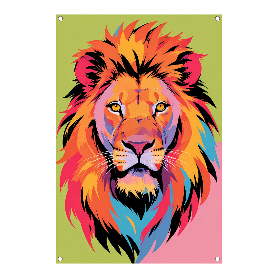 Kleurrijk popart-leeuw portret voor interieur tuinposter