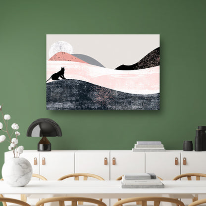 Minimalistisch kunstwerk van kat in abstract landschap poster