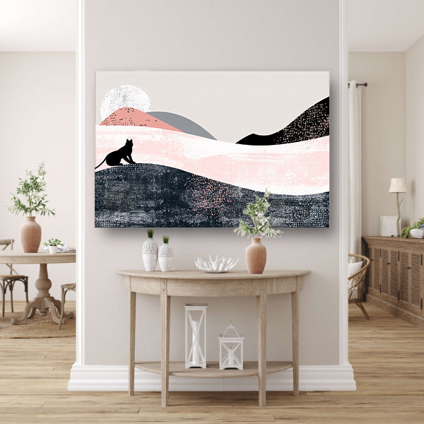 Minimalistisch kunstwerk van kat in abstract landschap canvas