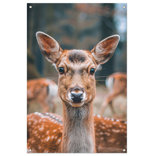 Portret van een nieuwsgierig hert tuinposter