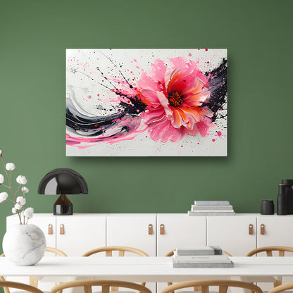 Dynamische abstracte bloem met verfspatten poster