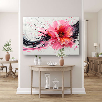Dynamische abstracte bloem met verfspatten poster
