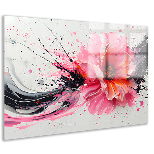 Dynamische abstracte bloem met verfspatten acrylglas