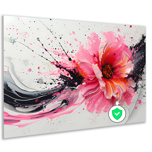 Dynamische abstracte bloem met verfspatten poster