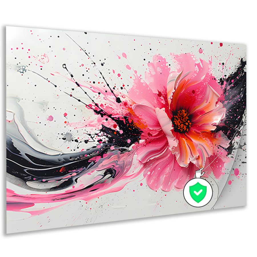Dynamische abstracte bloem met verfspatten poster