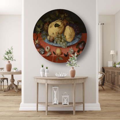 Fruitstilleven met schelpen en tulp - Balthasar van der Ast aluminium muurcirkel