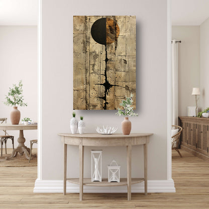 Abstract  met zwarte cirkel en gouden barsten poster