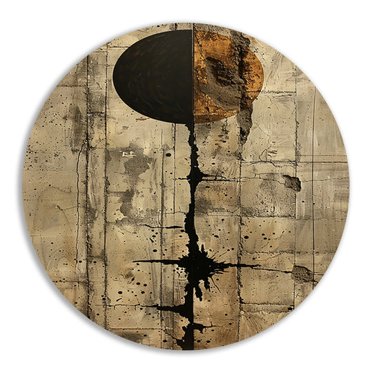 Abstract  met zwarte cirkel en gouden barsten aluminium muurcirkel