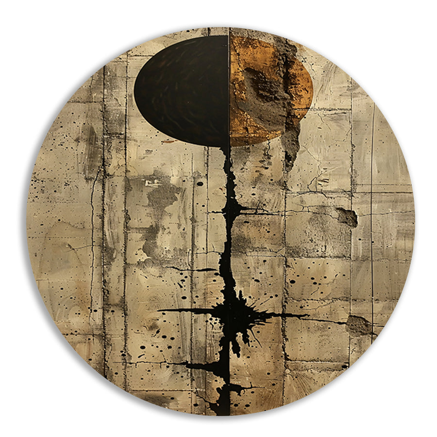 Abstract  met zwarte cirkel en gouden barsten aluminium muurcirkel