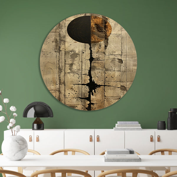 Abstract  met zwarte cirkel en gouden barsten aluminium muurcirkel