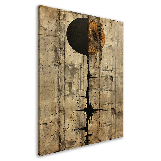 Abstract  met zwarte cirkel en gouden barsten canvas