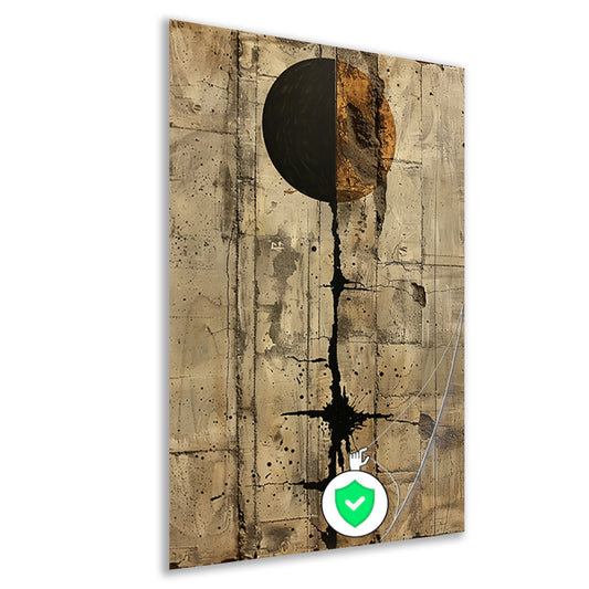 Abstract  met zwarte cirkel en gouden barsten poster