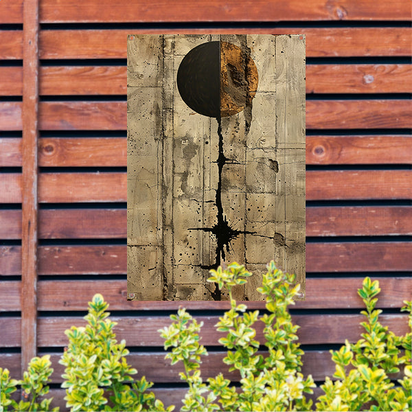 Abstract  met zwarte cirkel en gouden barsten tuinposter