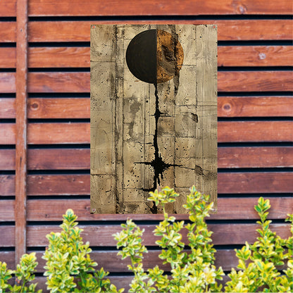 Abstract  met zwarte cirkel en gouden barsten tuinposter