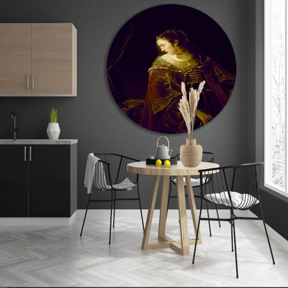 Vrouw aan haar kaptafel - Ferdinand Bol aluminium muurcirkel