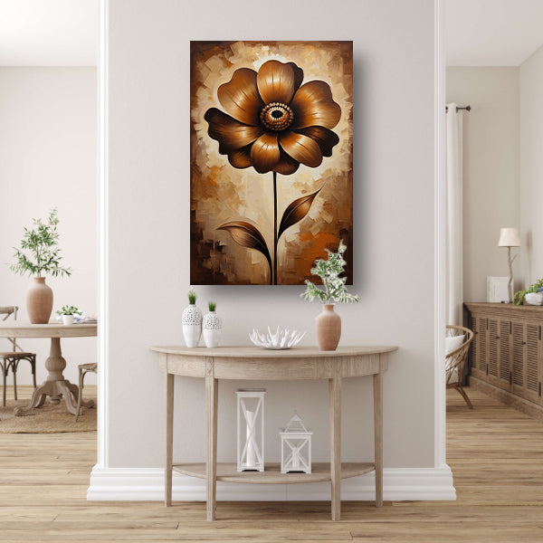 Abstracte Sepia Bloem in Olieverfstijl canvas
