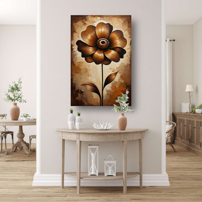 Abstracte Sepia Bloem in Olieverfstijl canvas