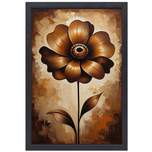 Abstracte Sepia Bloem in Olieverfstijl canvas met baklijst