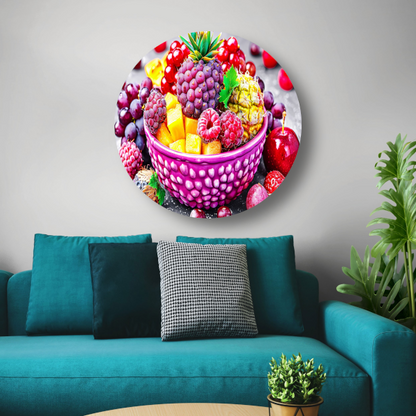Levendige Fruitcompositie in Kleurrijke Schikking aluminium muurcirkel