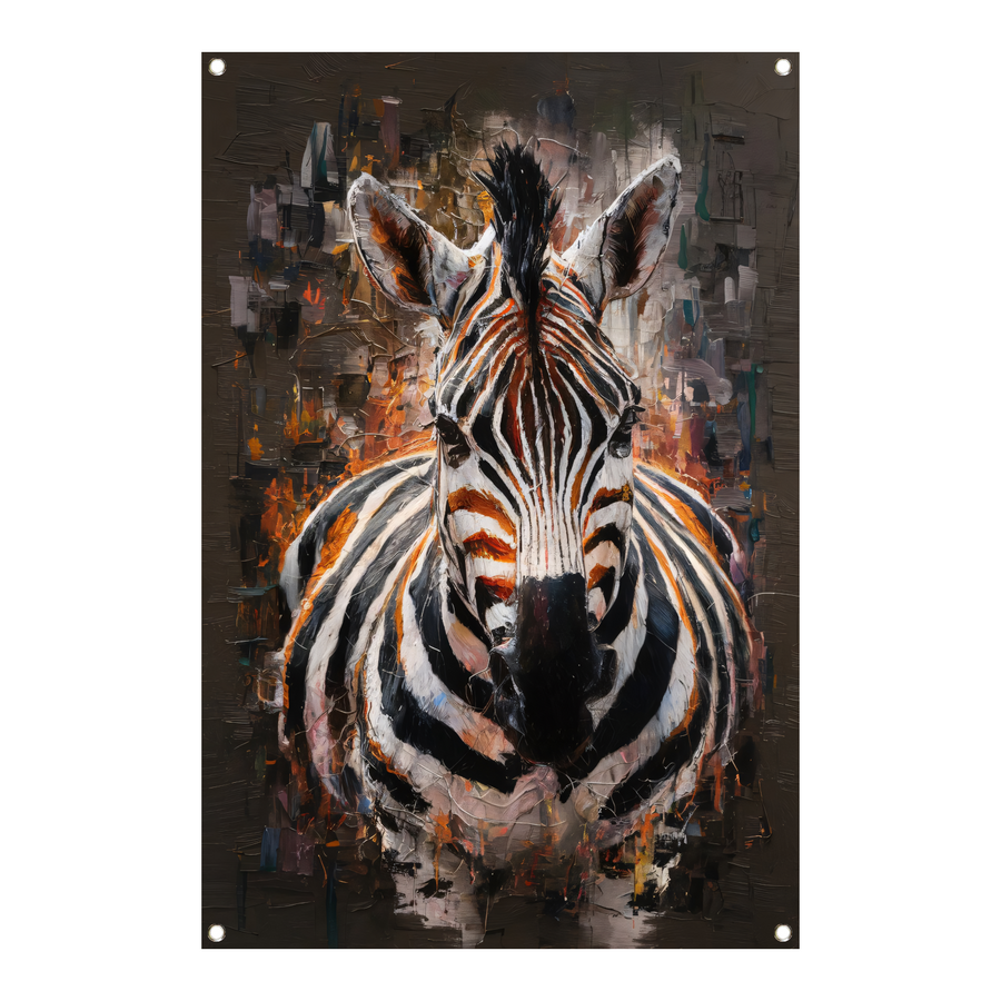 Expressieve Zebra in Abstracte Kleurenpracht tuinposter