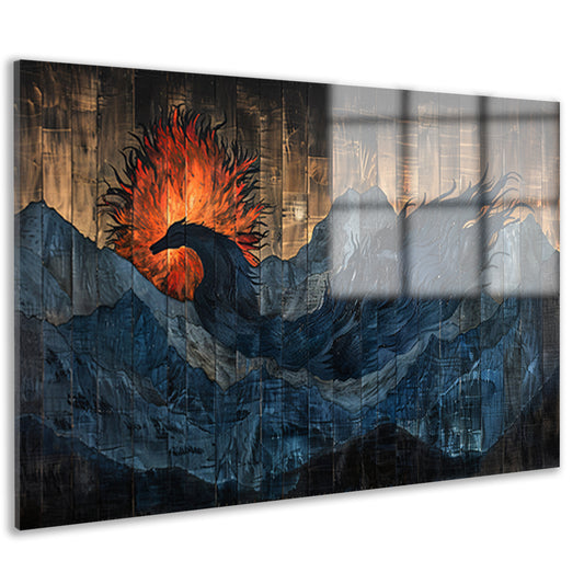 Mystieke vogel in vurige berglandschappen acrylglas