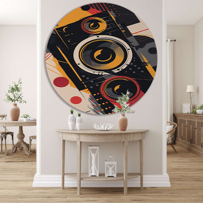 Abstract luidsprekers met Kleurrijk verfspatten aluminium muurcirkel