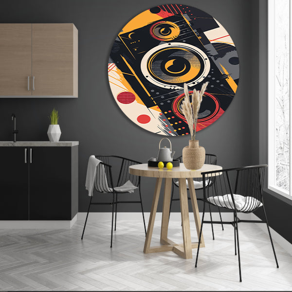 Abstract luidsprekers met Kleurrijk verfspatten aluminium muurcirkel