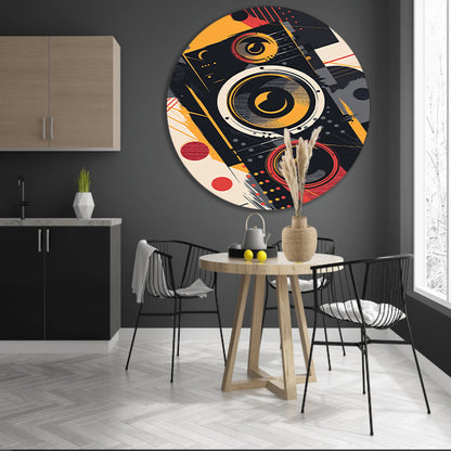 Abstract luidsprekers met Kleurrijk verfspatten aluminium muurcirkel