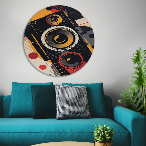 Abstract luidsprekers met Kleurrijk verfspatten forex muurcirkel