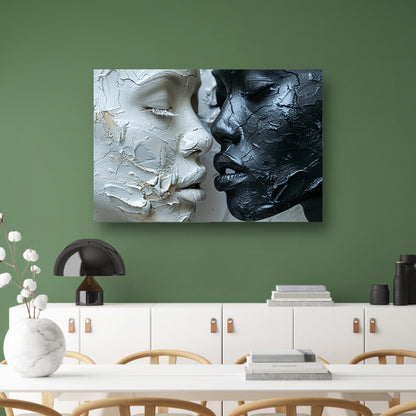 Samenspel van textuur en emotie in monochroom canvas met baklijst