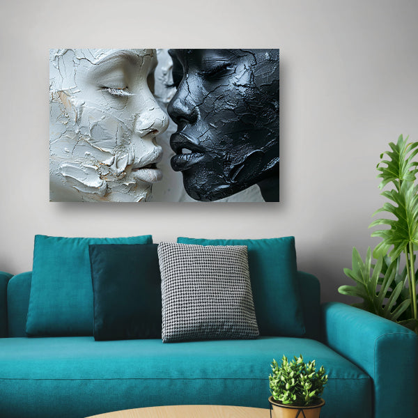 Samenspel van textuur en emotie in monochroom canvas met baklijst