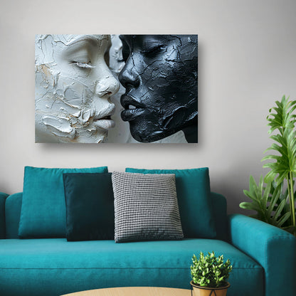 Samenspel van textuur en emotie in monochroom canvas met baklijst