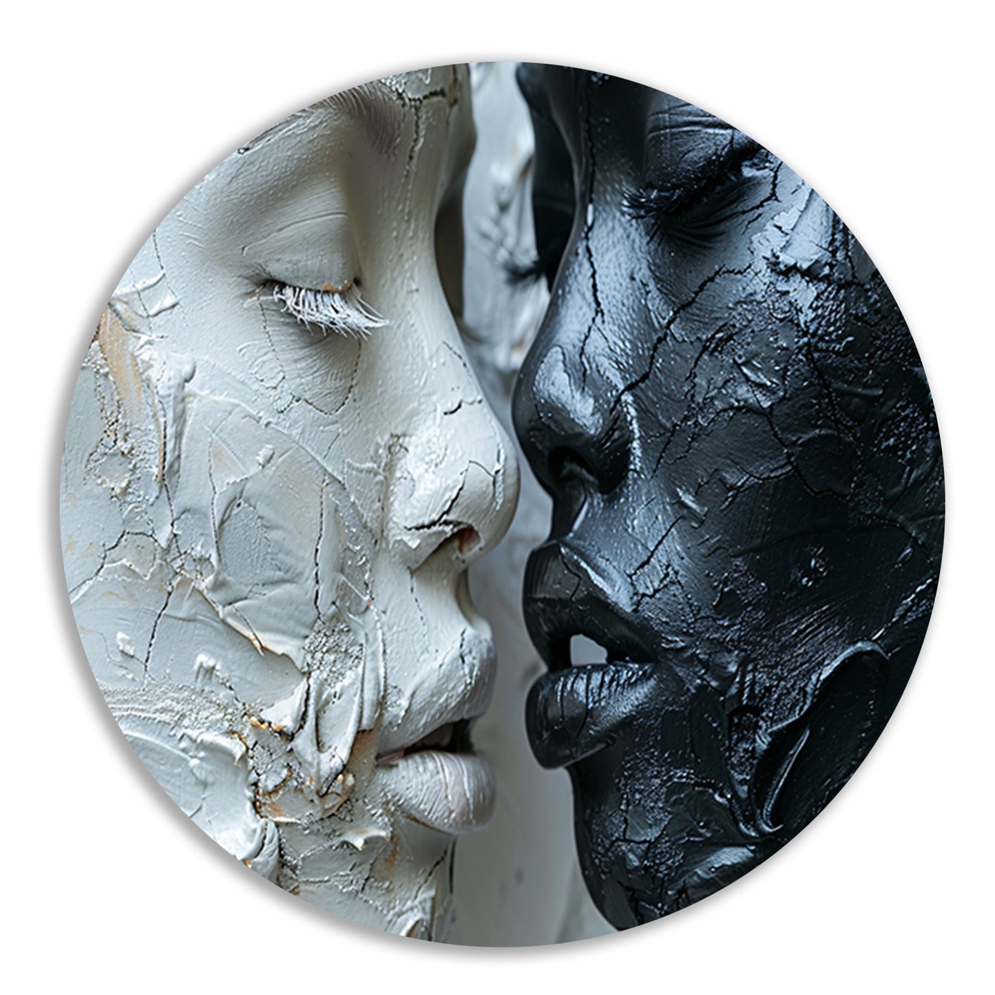 Samenspel van textuur en emotie in monochroom aluminium muurcirkel