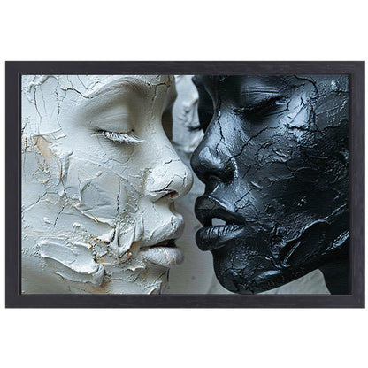 Samenspel van textuur en emotie in monochroom canvas met baklijst