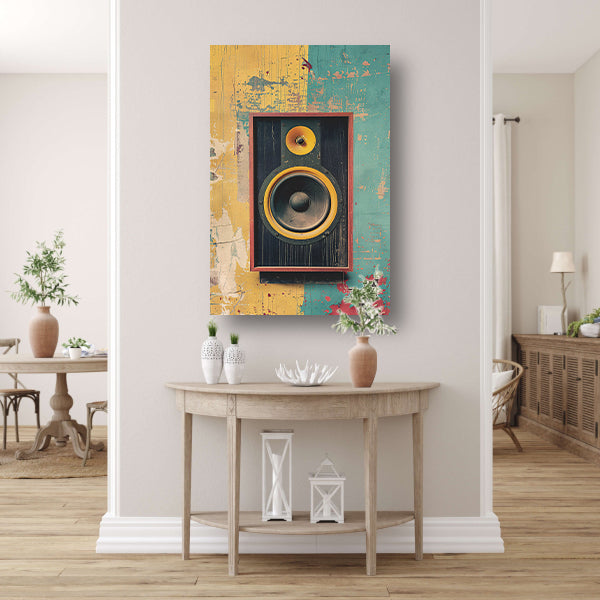 Vintage Speaker op Verweerde Muur poster