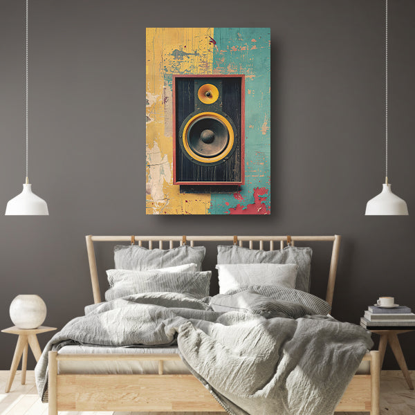 Vintage Speaker op Verweerde Muur canvas