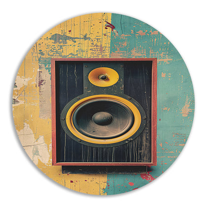 Vintage Speaker op Verweerde Muur aluminium muurcirkel