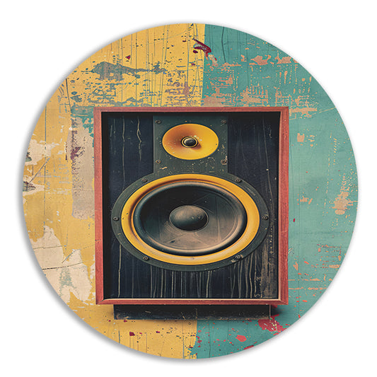 Vintage Speaker op Verweerde Muur aluminium muurcirkel