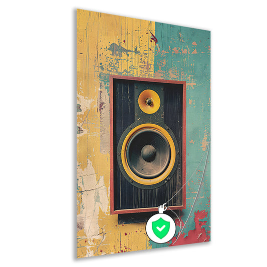 Vintage Speaker op Verweerde Muur poster