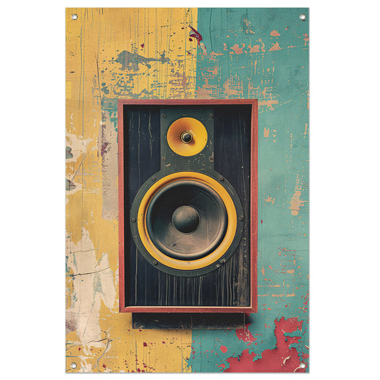 Vintage Speaker op Verweerde Muur tuinposter