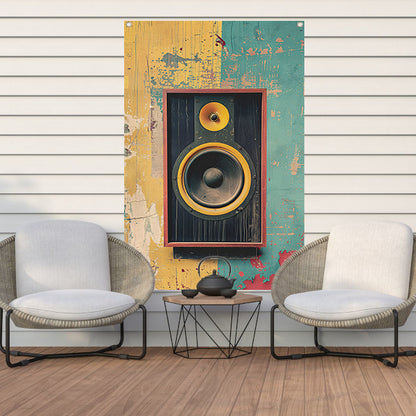 Vintage Speaker op Verweerde Muur tuinposter