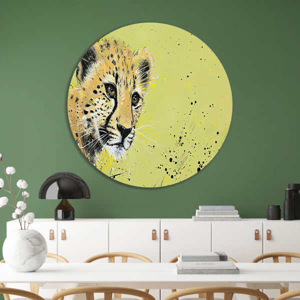 Abstracte cheeta op dynamische achtergrond aluminium muurcirkel