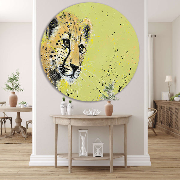 Abstracte cheeta op dynamische achtergrond aluminium muurcirkel