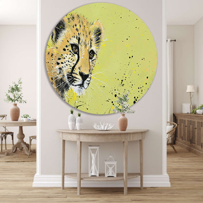 Abstracte cheeta op dynamische achtergrond aluminium muurcirkel
